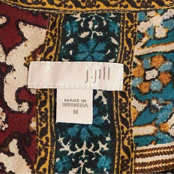 J Jill Long Sleeve Size M Button Up Multicolor Patch Pattern Boho Top Blouse - Picture 2 of 9